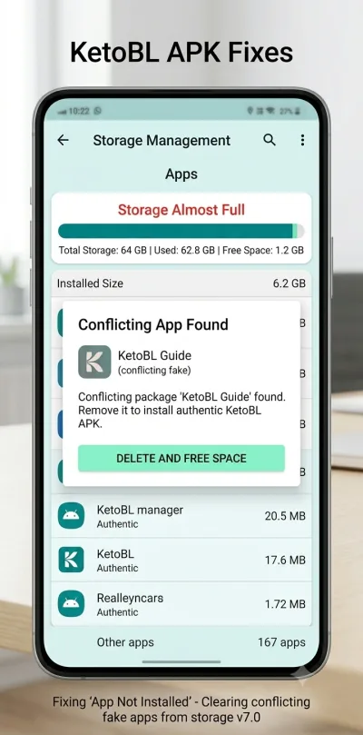 Fix KetoBL APK not installed — free storage and remove fake Ketobl apps