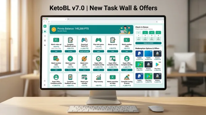 KetoBL APK v7.0 updated task wall and lucky wheel interface
