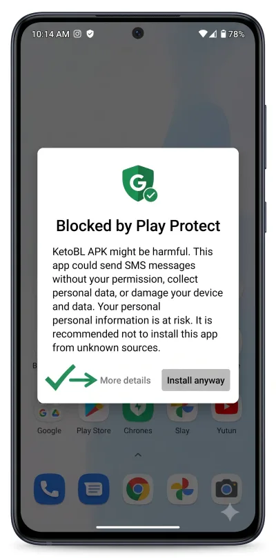 Google Play Protect warning when installing KetoBL APK from ketobl.pro